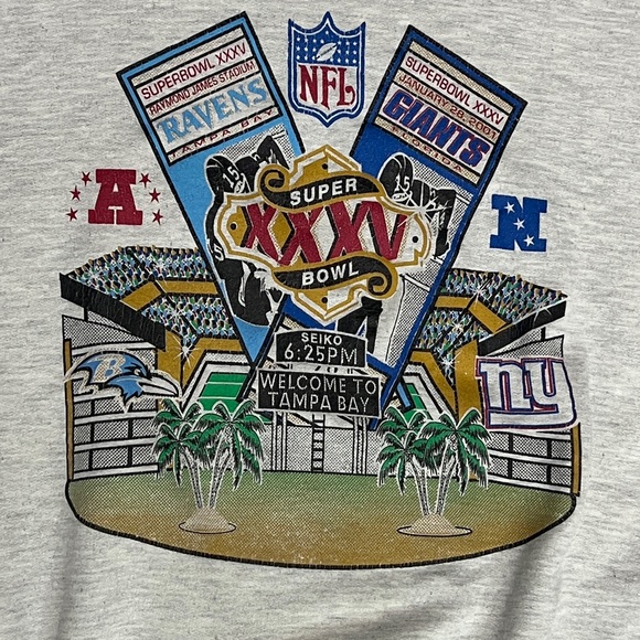 🔥🏈 Vintage NFL Super Bowl XXXV Giants vs Ravens Graphic Crewneck Sweatshirt Sz L - Picture 4 of 9